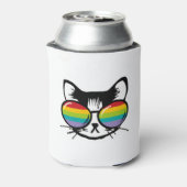 レインボーサングラスをかけている可愛い猫 缶クーラー (缶裏面)