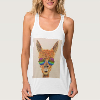 レインボーサングラスTシャツティーを着たラマ タンクトップ