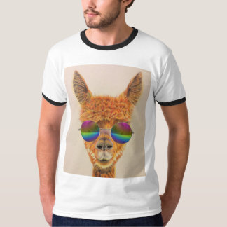 レインボーサングラスTシャツティー付ラマ Tシャツ