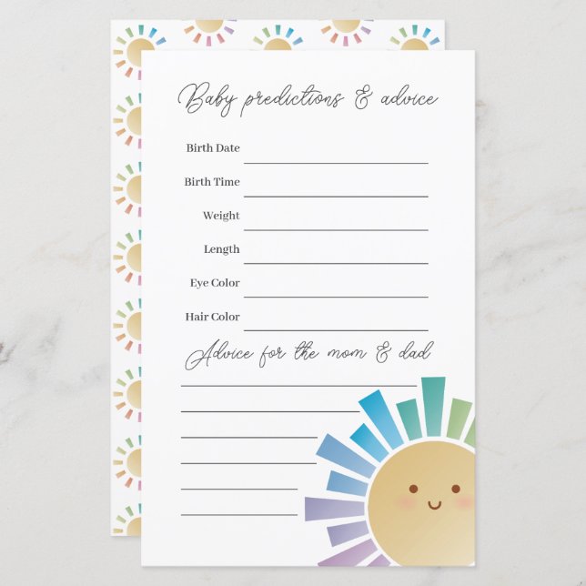 レインボーサンシャインベビーシャワー推測試合 (正面/裏面)