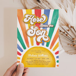 レインボーサンシャインベビーシャワー来ここの息子 招待状