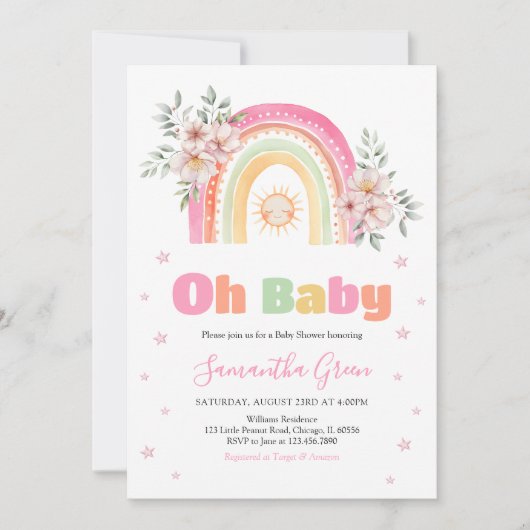 レインボーサンシャインベビーシャワー 招待状 (正面)