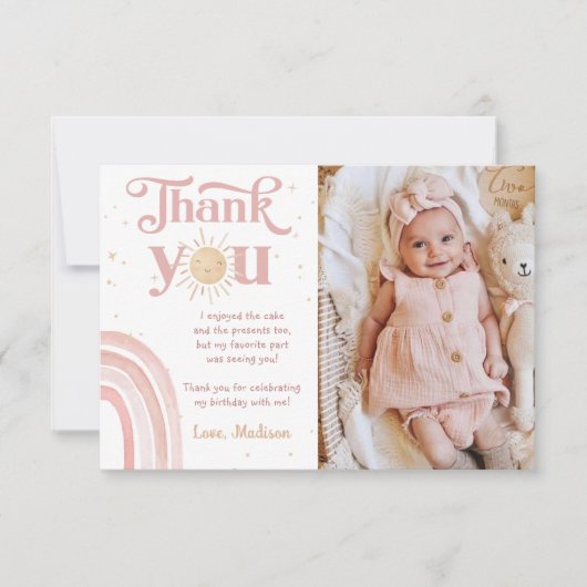 レインボーサンシャイン誕生日写真サンキューカード サンキューカード (正面)