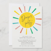 レインボーサンスクリプトモダンおむつパーティーベビーシャワー 招待状 (正面)