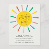 レインボーサンスクリプト子供の誕生日パーティー インビテーションポストカード (正面)