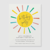 レインボーサンスクリプト子供の誕生日パーティー マグネット招待状 (正面)