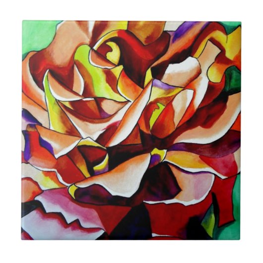 レインボーサンセットバラウォーターカラーオリジナルアート タイル (正面)