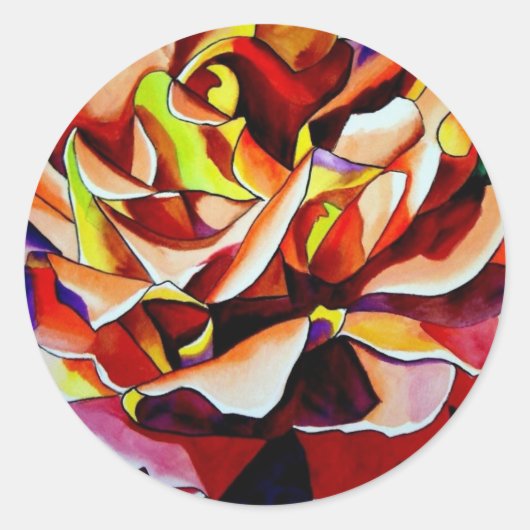 レインボーサンセットバラウォーターカラーオリジナルアート ラウンドシール (正面)