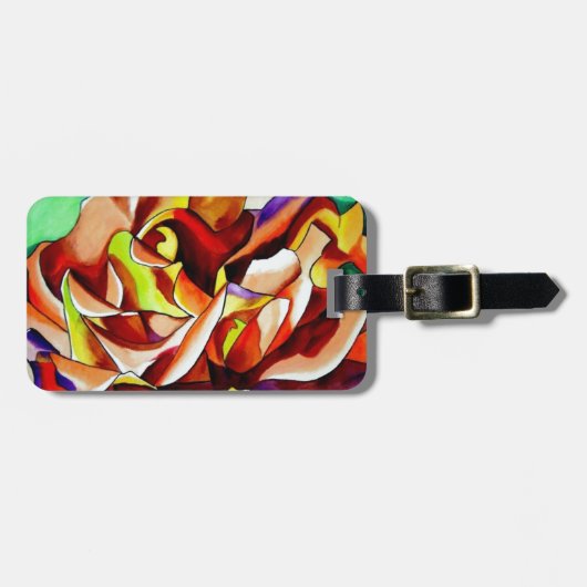 レインボーサンセットバラウォーターカラーオリジナルアート ラゲッジタグ (正面横)