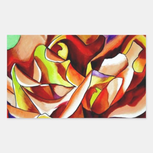 レインボーサンセットバラウォーターカラーオリジナルアート 長方形シール (正面)