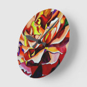 レインボーサンセットバラ水彩オリジナルアート ラウンド壁時計 (傾斜)