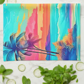 レインボーサンセットビーチ キッチンタオル (折り畳み)