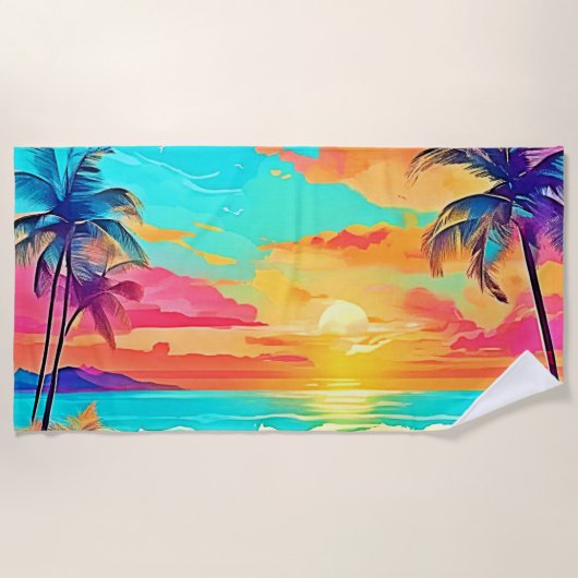 レインボーサンセットビーチ ビーチタオル (正面)