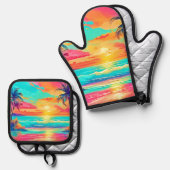 レインボーサンセットビーチ 鍋つかみ&鍋敷きセット (正面/裏面)