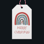 レインボーサンタクリスマスプレゼントラベル ギフトタグ<br><div class="desc">可愛いボホの水色レインボークリスマスホリデーギフトラベルのためのあなたのラッピングアクセサリー。赤お洒落と青のラベルと可愛い陽気なクリスマスタイポグラフィ。</div>