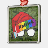 レインボーサンタハット（眼鏡あり） メタルオーナメント (左)