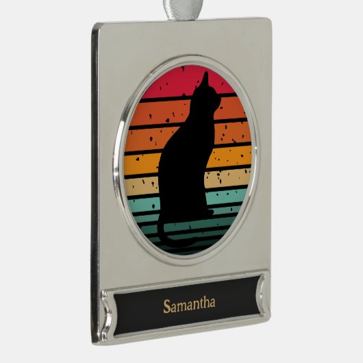 レインボーサークルのクリスマスに登場する黒猫シルエット シルバープレートバナーオーナメント (右)