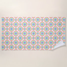 レインボーサークル模様ぼほ ビーチタオル