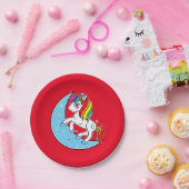 レインボーシアルブルームーン&スターズユニコーン ペーパープレート (パーティー)
