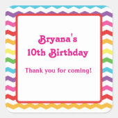 レインボーシェブロン誕生日パーティーカスタムステッカー スクエアシール (正面)