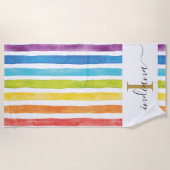 レインボーシックモノグラムカスタム ビーチタオル (正面)
