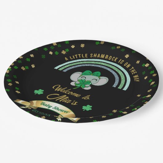 レインボーシャムロックエレファントセントパトリック赤ちゃんシャワーP ペーパープレート (アングル)