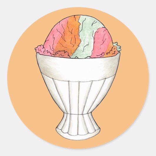 レインボーシャーベットアイスクリームシャーベットデザートスクープ ラウンドシール (正面)