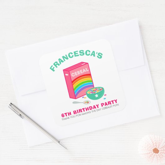 レインボーシリアル子供の誕生日パーティー スクエアシール (封筒)