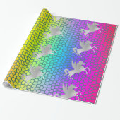 レインボーシルバーユニコーン誕生日結婚ズラップ ラッピングペーパー (アンロールド)