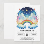 レインボーシンプル誕生日 招待状 (正面/裏面)