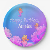 レインボーシーホースパーソナライズされたパーティー ペーパープレート (正面)