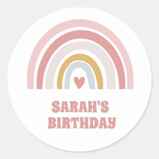 レインボーシールのパスルピンクカスタム文字ハート ラウンドシール (正面)