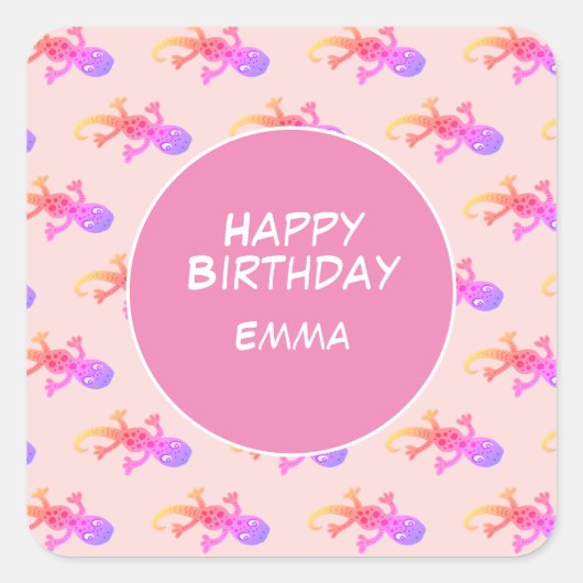 レインボージェッコピンクカスタム子供の誕生日 スクエアシール (正面)