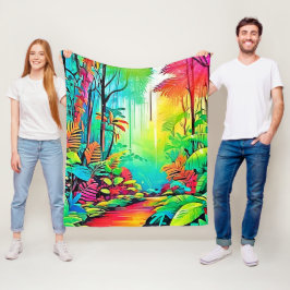 レインボージャングル:ヴィヴィヴィッドドリーム フリースブランケット