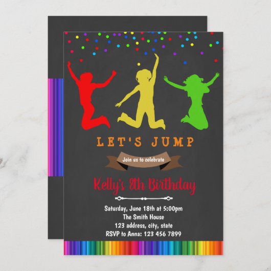 レインボージャンプ誕生日の招待 招待状 (正面/裏面)