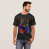 レインボージャーマンシェパード デザイナー Tシャツ (正面フル)
