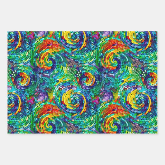 レインボージュエルトーンモザイクガラスパターン誕生日 ラッピングペーパーシート (正面2)