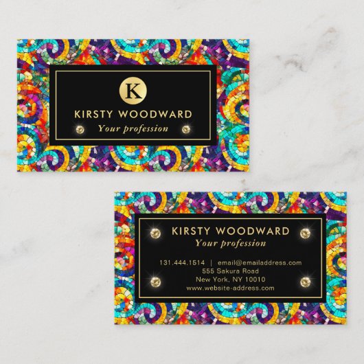 レインボージュエルトーンモザイクガラスパターン 名刺 (正面/裏面)