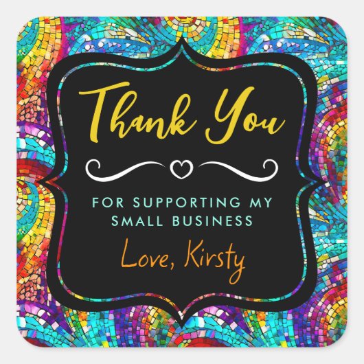 レインボージュエルトーンモザイクガラス小規模企業 スクエアシール (正面)