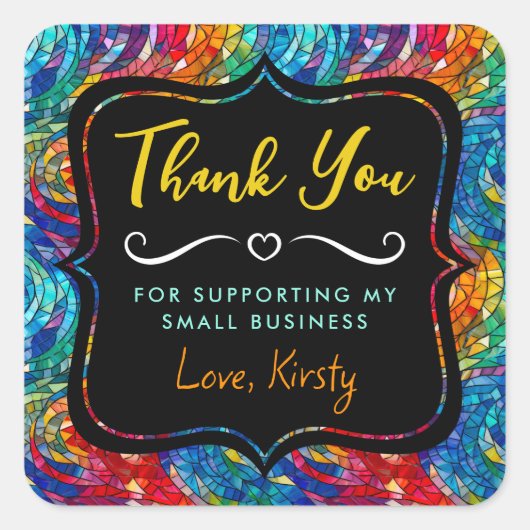 レインボージュエルトーンモザイクガラス小規模企業 スクエアシール (正面)