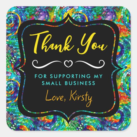 レインボージュエルトーンモザイクガラス小規模企業 スクエアシール (正面)