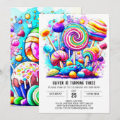 レインボースイートチョコレート誕生日 招待状 (正面/裏面)