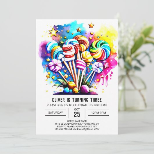 レインボースウィート棒つきキャンデー誕生日 招待状 (スタンド正面)
