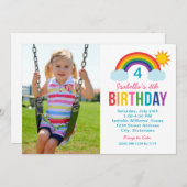 レインボースカイホワイトフォトガールズバースデーパーティー 招待状 (正面/裏面)