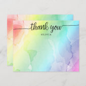 レインボースクリプトサンキューフラットノートカード 招待状 (正面/裏面)