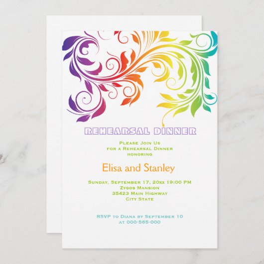 レインボースクロー結婚リーフのリハーサル 招待状 (正面/裏面)