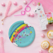 レインボースターズスカイクラウド&ネームハッピーバースデー ペーパープレート (パーティー)