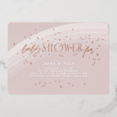 レインボースターズモダンベビーシャワーピンクローズ金ゴールド 箔招待状 (正面)