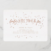 レインボースターズモダンベビーシャワーホワイトローズ金ゴールド 箔招待状 (正面)