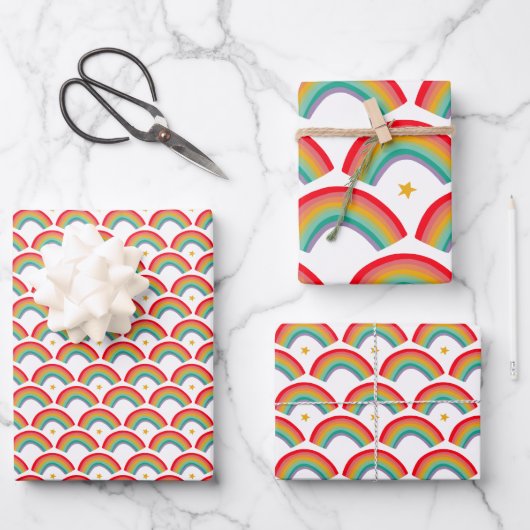 レインボースターズ手描きクリスマスホリデーセット ラッピングペーパーシート (正面)